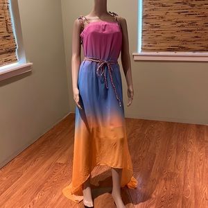 Akira Sheer Dress With Handkerchief Hem And Midi Dress Slip Bright Colors XL
